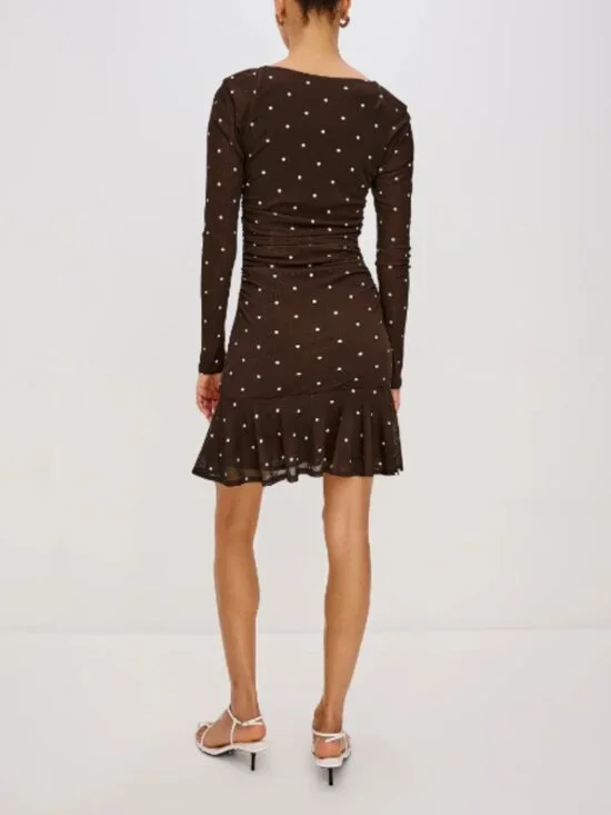 Rails Celano  Mini Dress Cocoa Polka Dots Ruffle Hem Size M - Picture 3 of 10